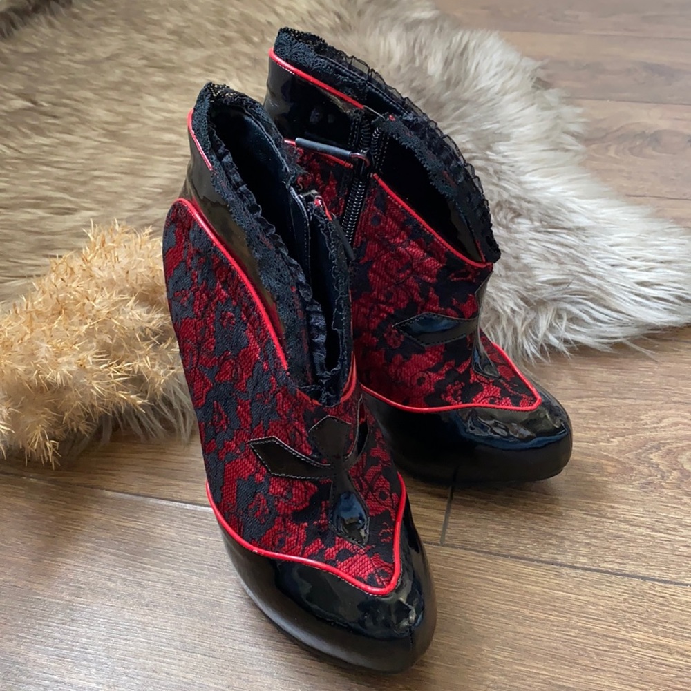 Ellie Lace Zip Booties Lace Trim & Cross Detail - Picture 2 of 8